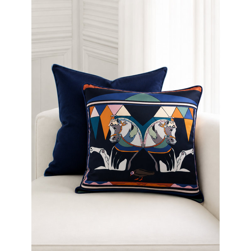 Zeugma Twin Horse Printed Silk Pillow