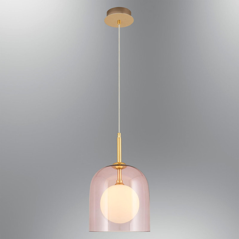 Cassen Elegant Pink Metal Chandelier, 9.1 in Diameter x 47.2 in Height | Stylish Glass Cap, Socket Type: 1x 2W G9 (Bulb Not Included) | Perfect for Modern Dining Rooms & Living Spaces, Eye-Catching Design