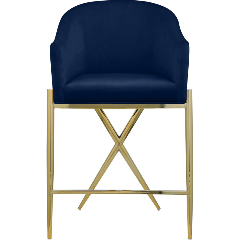 Xavier 26.5" Counter Stool, Navy Velvet, Gold