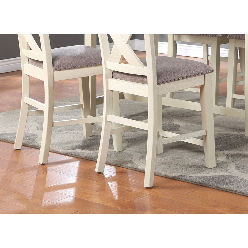 Ensemble de 2 chaises hautes à hauteur de comptoir en bois clair x dossier, Gris, Blanc, crème
