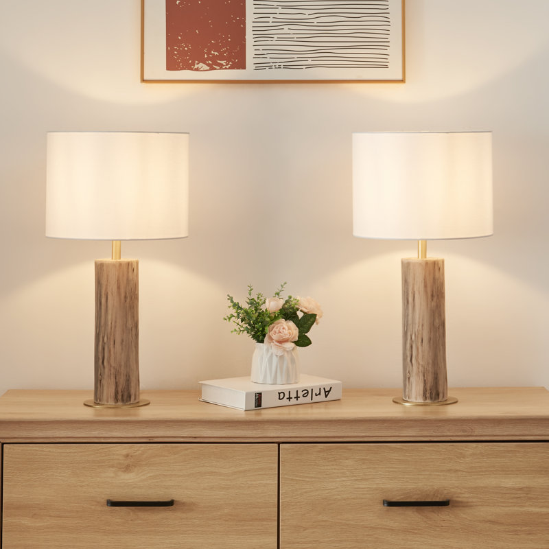 Gaverne 20.7" H Solid Wood Table Lamp with Linen Drum Shade, White