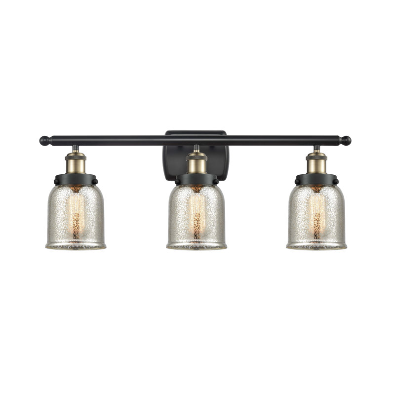 Éclairage pour meuble-lavabo 3 lumières 26 po Ballston Urban Bell, Argent mercuré plaqué, Laiton antique noir, Incandescent