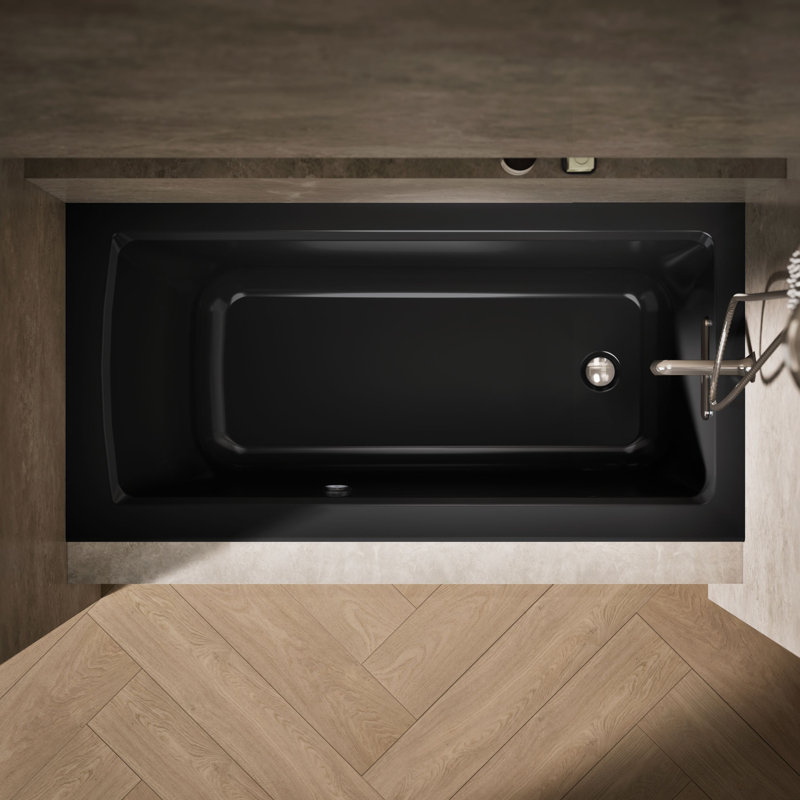 Archer Alcove Bath with Bask Heated Surface, Tile Flange and Right-Hand Drain, Black, Right