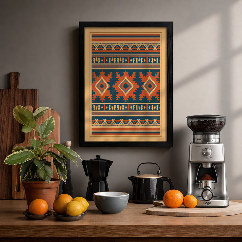 Tribal Weave Geometric - Framed Print, Black, A3 - 42.0 x 29.7 cm