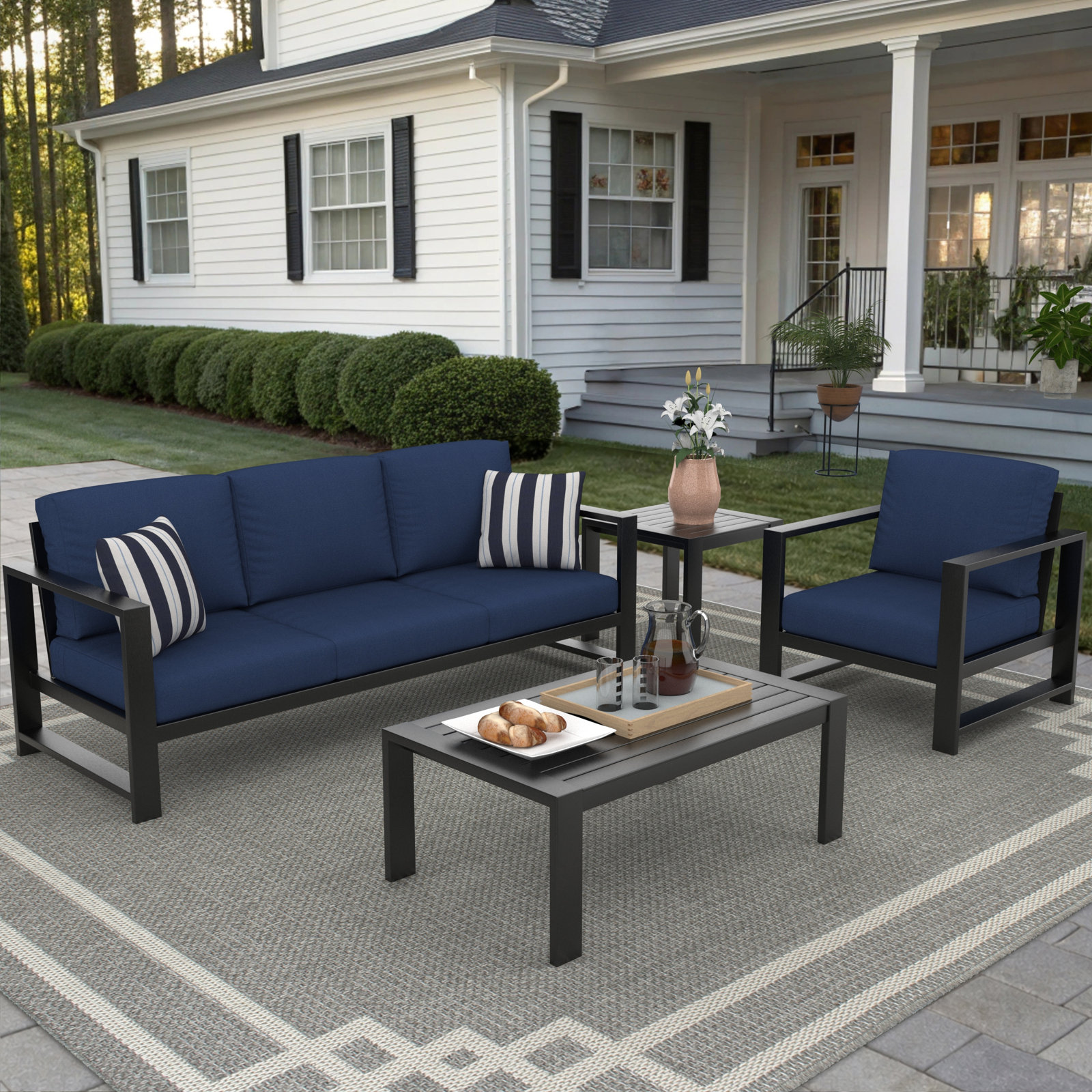 Dulcie 4-Person Sunbrella® Patio Seating Group, Canvas Navy Sunbrella® Canvas