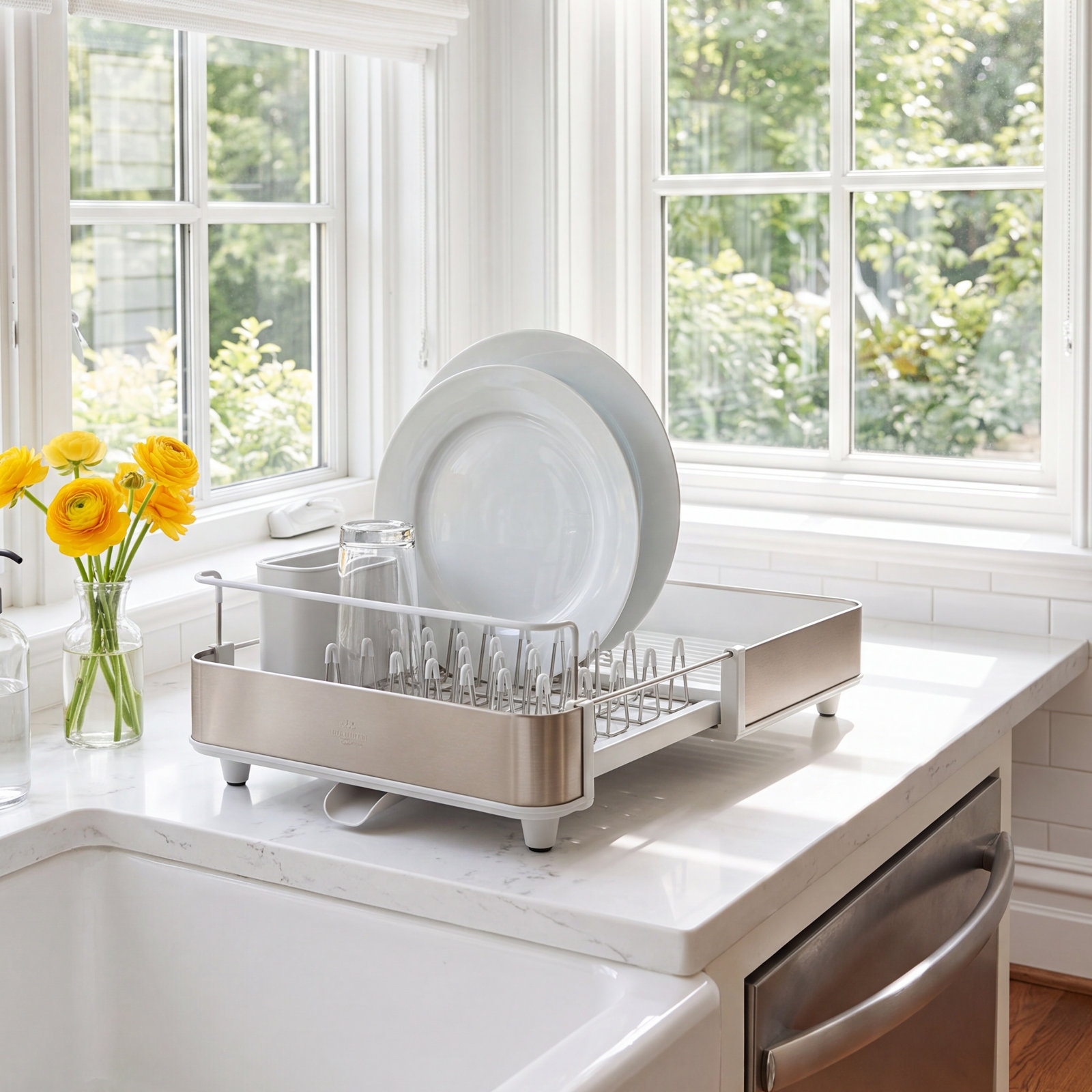 Joseph Joseph Extend Expandable Dish Rack, Light Stone/Silver