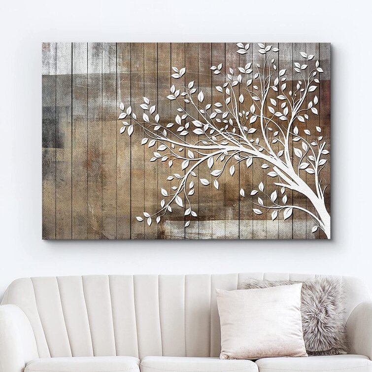 Wall26 Canvas Print Wall Art Black Tree Silhouette & Birds & Gray Grunge Background Nature Wilderness Modern Art Rustic Relax/Calm Multicolor for