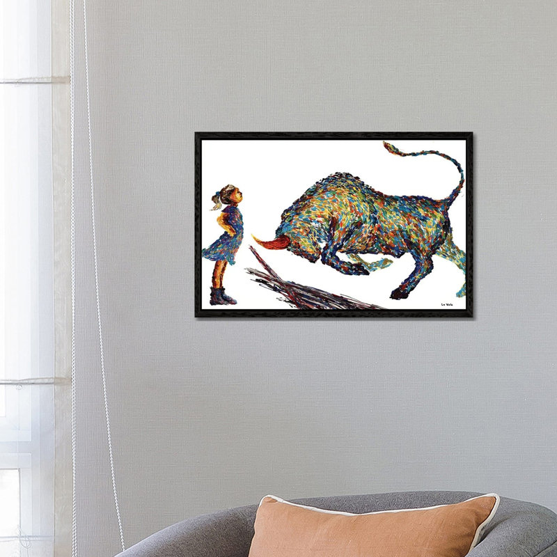 Fearless Girl And Bull by Viola Painting - Floater Frame Gallery-Wrapped Canvas Giclée on Canvas, 45.72 cm H x 66.04 cm W
