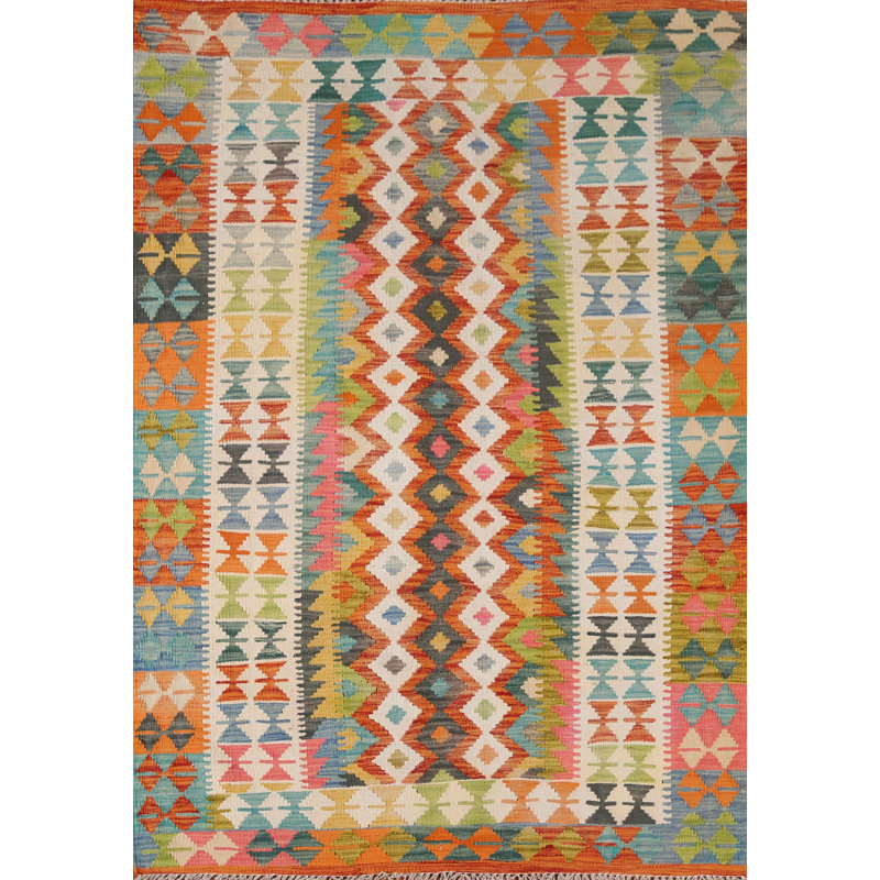 Tapis en laine multicolore réversible Kilim 4 x 6