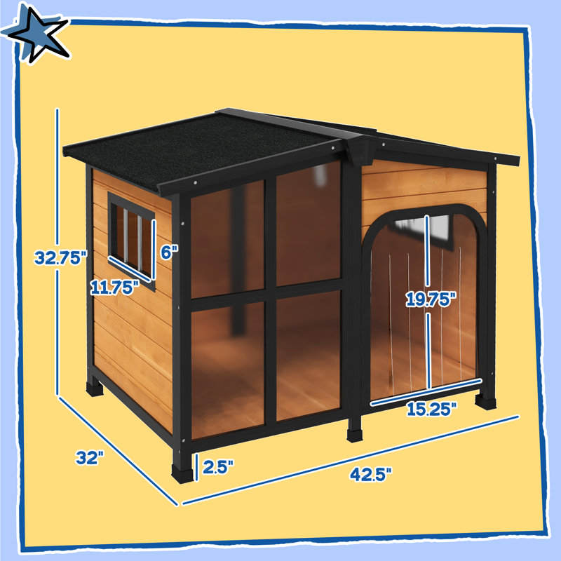 Large Cabin-Style Wooden Dog House with Openable Roof