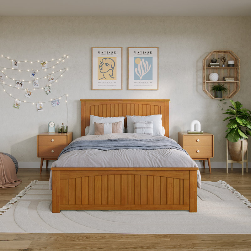 Nantucket Low Profile Solid Wood Platform Bed with Matching Footboard, Full / Double, Light Toffee