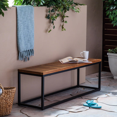 Modern Patio Comfort Zone Bench - Wood With Iron Frame, And Contemporary Enjoyment Area Iron, Hand Crafted, Fun Space by 17 Stories