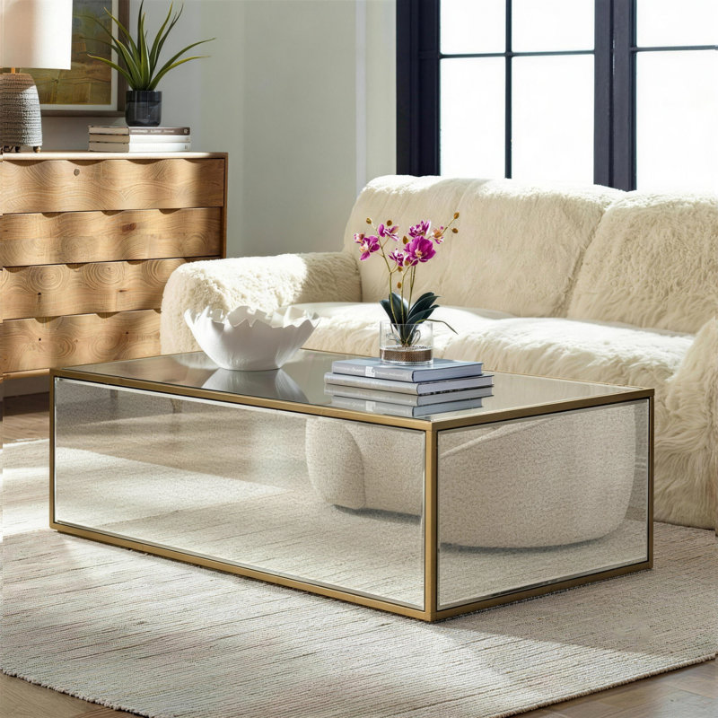 Adelais Antique Mirrored Coffee Table, 13.78" H x 35.4" L x 23.6" W