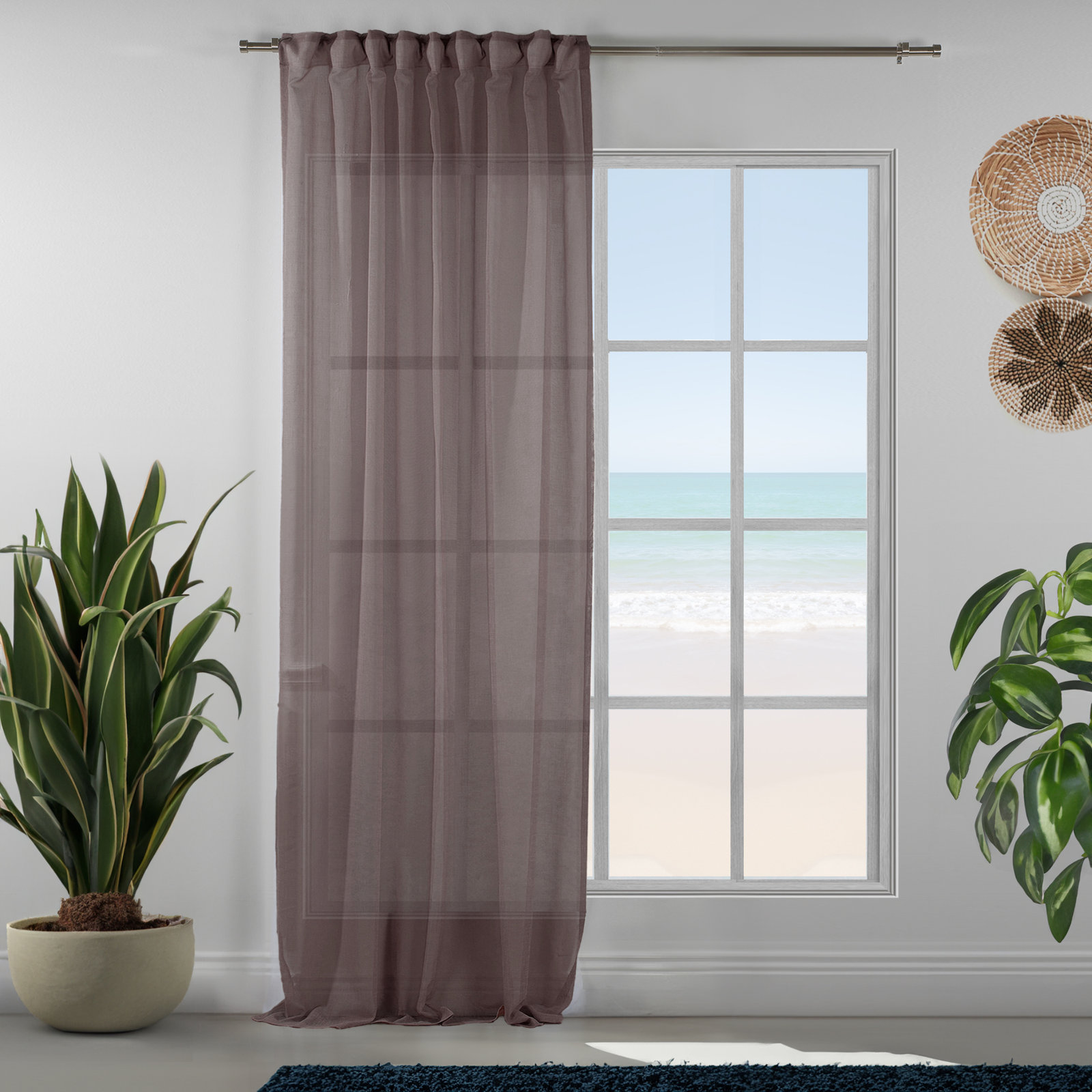Linen Sheer Single Curtain Panel, 100" W x 108" L, Brown