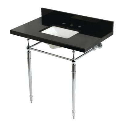 Kingston Brass Edwardian 36-Inch Black Granite Console Sink with Brass Legs (8-Inch, 3-Hole)