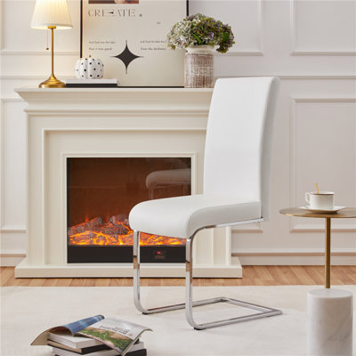 Faux Leather Dining Chairs with Chrome Legs Upholstered Modern Design