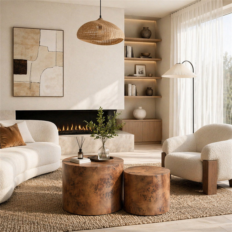 Ensemble de 2 tables basses gigognes, H 14,96 po x l 18,9 po x P 18,9 po, Marron foncé