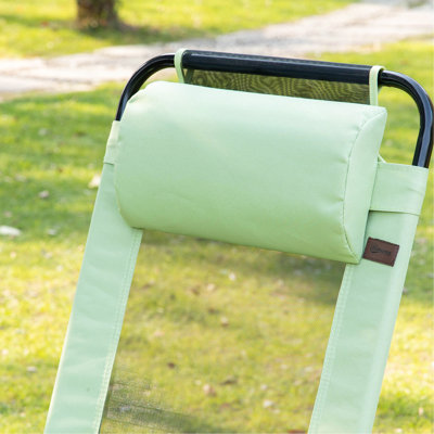 Ensemble de 2 chaises de patio pliantes, chaise longue d'extérieur à dossier réglable, chaise de camping avec appui-tête amovible pour le jardin, la cour, la pelouse, vert