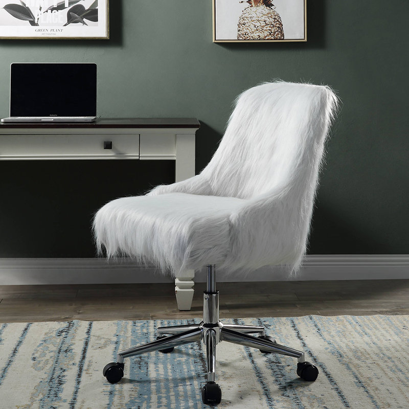 Chaise de bureau pivotante contemporaine Sambor avec base 5 étoiles et roulettes, Blanc, Argent argent