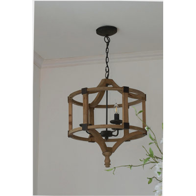 3 light wooden drum-shaped pendant light, adjustable chain pendant light, suitable for kitchen, dining room, front door, bulbs not included