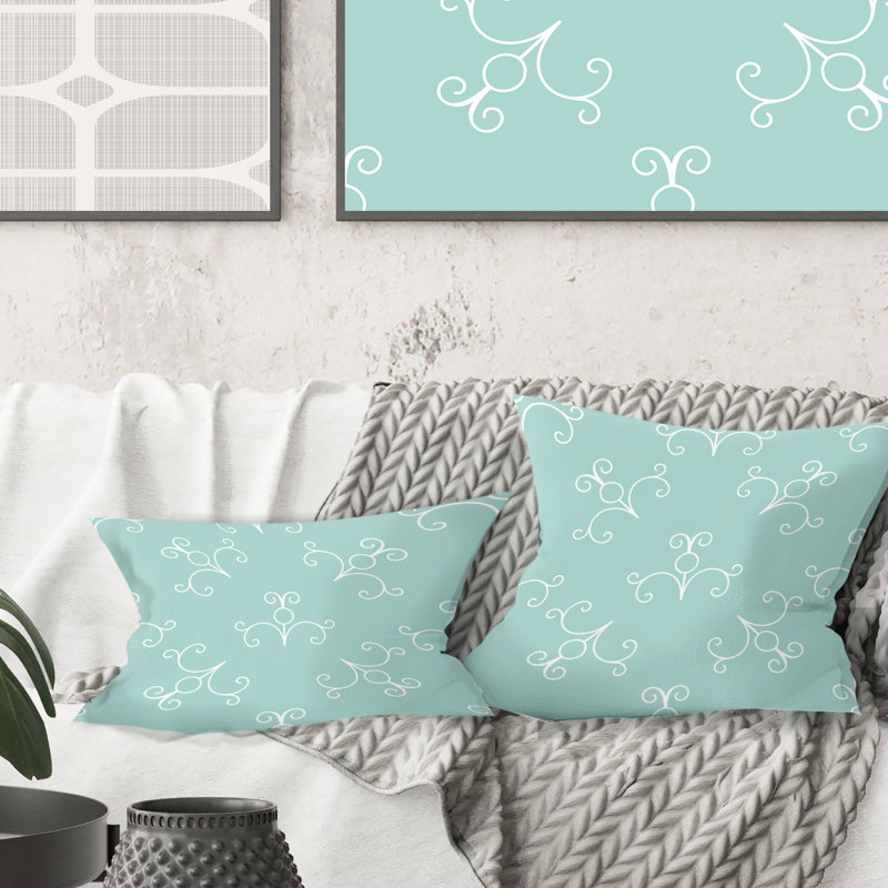 Ornement minimal turquoise - Coussin décoratif imprimé Mid-Century, 16 po x 1 po