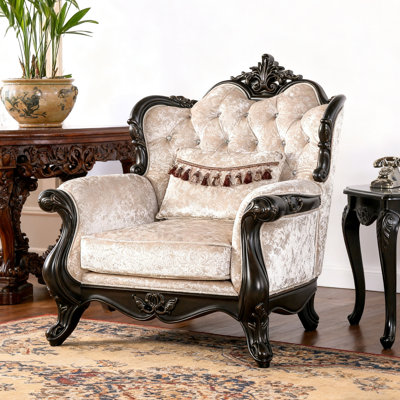 Traditional Style 1pc Chair Diamond Tufting Wing Back Design cabriole Style Legs Crown Molding Black And Off White