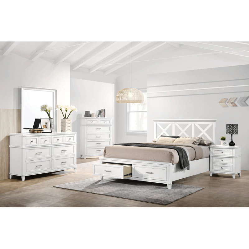 Table de chevet 3 tiroirs Deguzman avec USB, Blanc