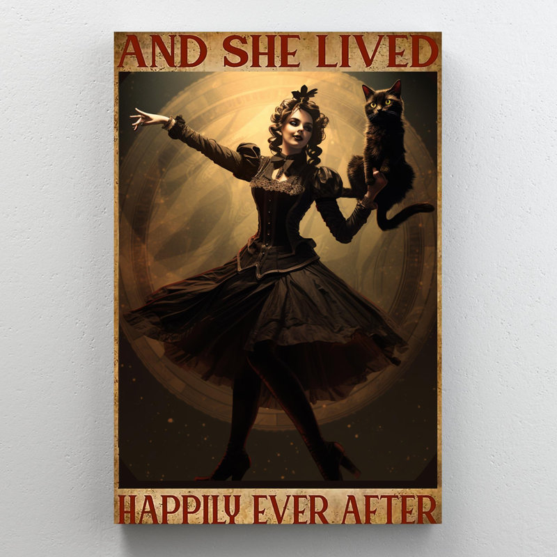 «Black Cat And She Lived Happily Ever After» - 1 tarte «Black Cat And She Lived Happily Ever After» - 1 pièce, impression sur toile tendue sur toile tendue