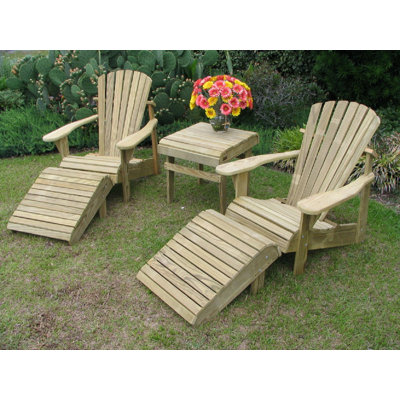 5-Piece Pressure Treated Pine Adirondack Chair Set – Classic Outdoor Patio Seating with Ottomans & Side Table, Weather-Resistant, Eco-Friendly Wood, by Weathercraft