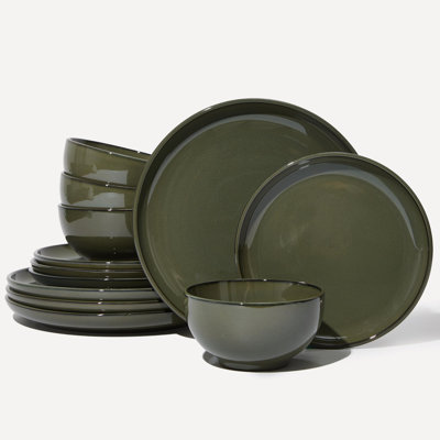 Service de vaisselle en grès pour 4 assiettes et bols en glacis réactif 12 pièces, ensemble de vaisselle moderne en céramique faite à la main résistant aux éclats