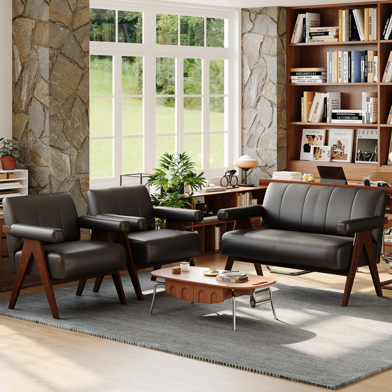 Black  Faux Leather Livingroom Sets (3-piece)