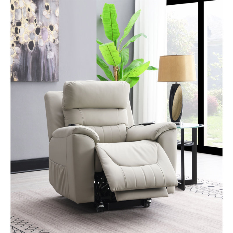 Marsha Light Gray Silicone Synthetic Leather Power Motion Recliner With Lift, Heating & Massage Chair
