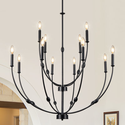 12-lights Black Farmhouse Chandelier For High Ceilings