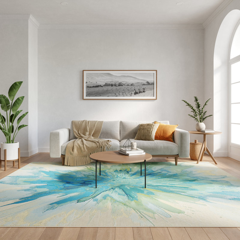 Nourison Color Splash 7'10" x 9'10" Ivory Blue Modern Rug, Rectangle 9' x 12'