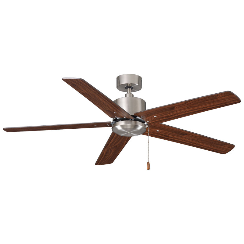 Phung 52" 5-Blade Indoor Ceiling Fan, Brown Wood, Brushed Nickel