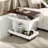 Adjustable End Table With Wheels, 360°rotating Top, Storage Space, Wood Grain Texture And Vertical Striped Design-2067949055