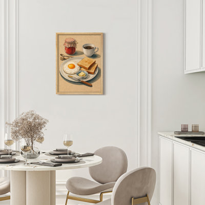 Vintage Breakfast Still Life Framed Wall Art Prints - Rustic Kitchen Decor with Egg Toast Coffee