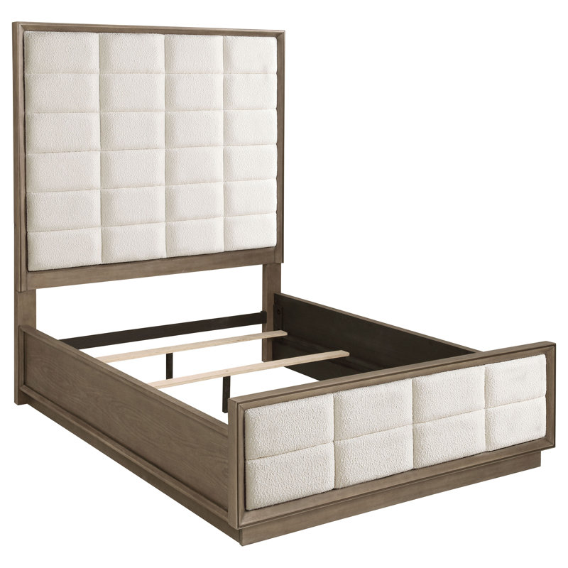 Ensemble de grande chambre à coucher 5 pièces Lyni, brun, quadrillé capitonné ivoire Lyni