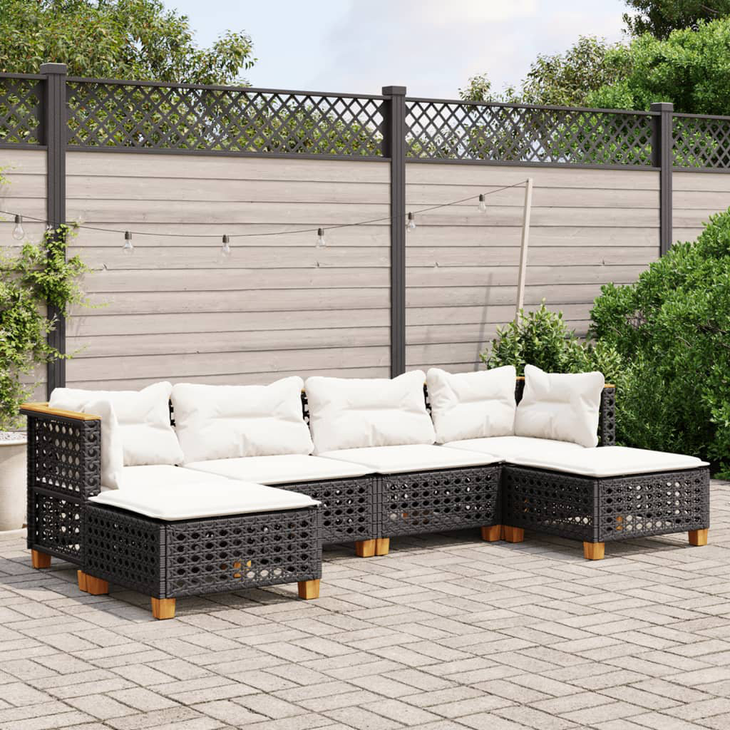 Vidaxl 6-Tlg. Garten-Sofagarnitur Mit Kissen Schwarz Polyrattan