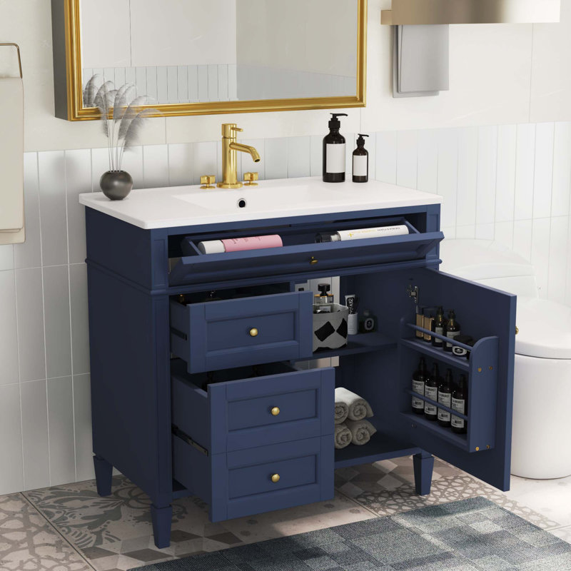Meuble-lavabo moderne avec rangement abondant et fabrication durable, Bleu
