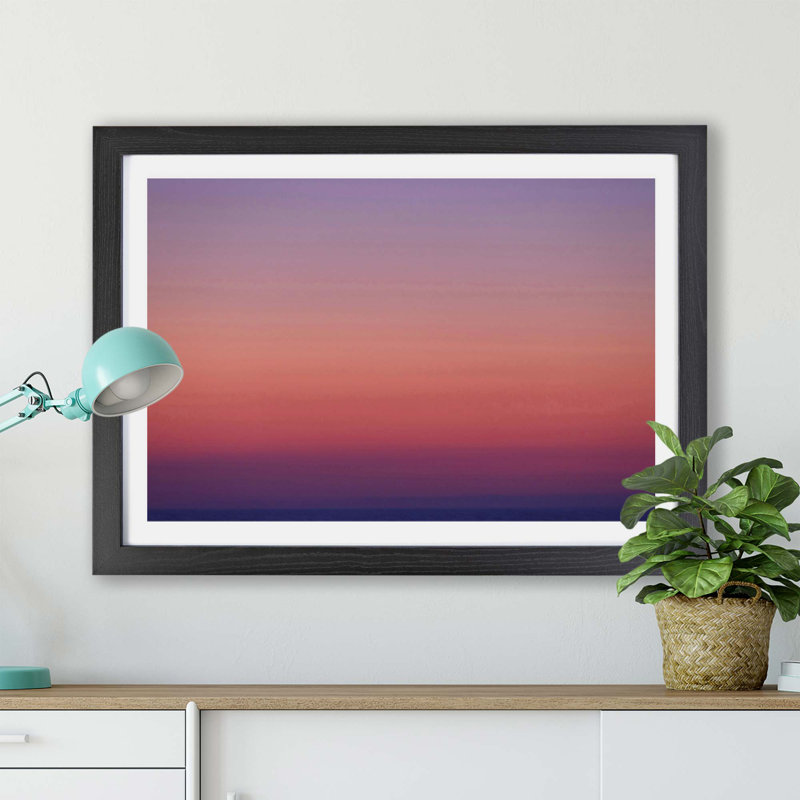 Pink Horizon - Single Picture Frame Painting, 33cm H x 45cm W x 2cm D, Black