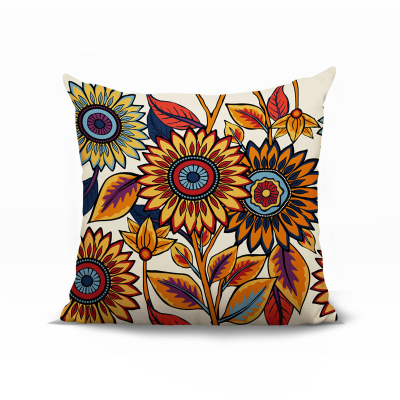 Coussin intérieur / extérieur Anvi, Jaune / orange / rouge / bleu / mauve, Carré 19 po