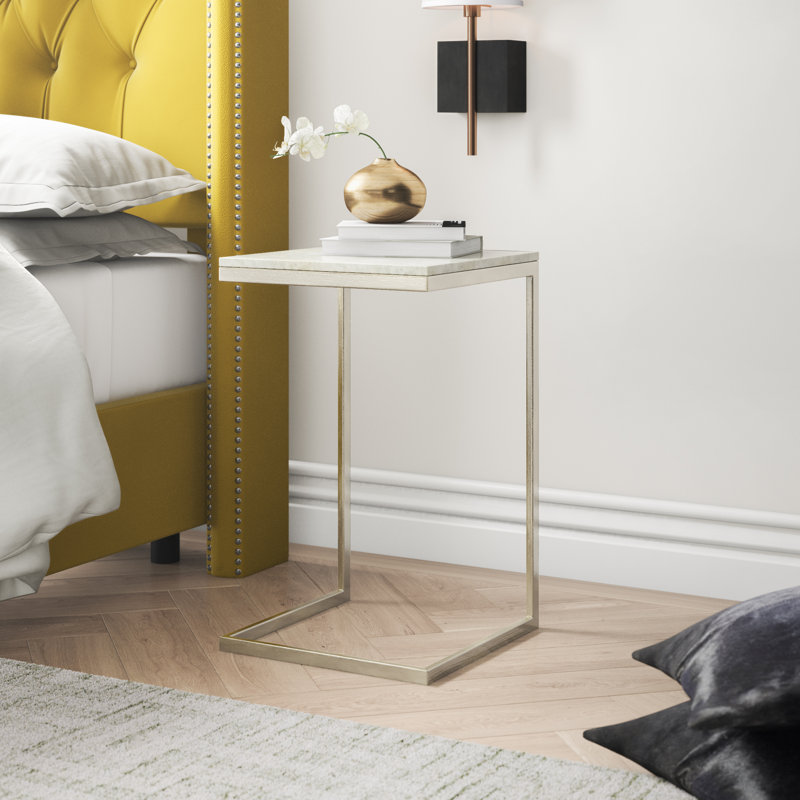 Table de bout en marbre C, Plateau blanc / base or