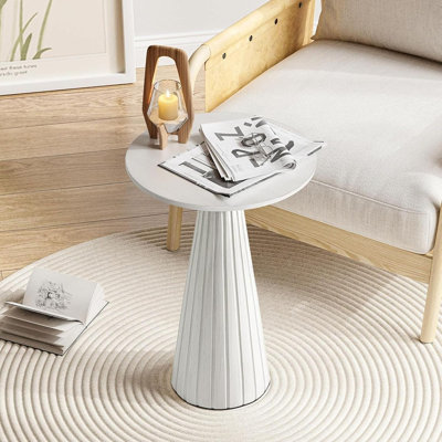 Table basse à piédestal - blanc - table à martini ronde, support à plante en bois, table de bout, petit espace, salon / chambre à coucher