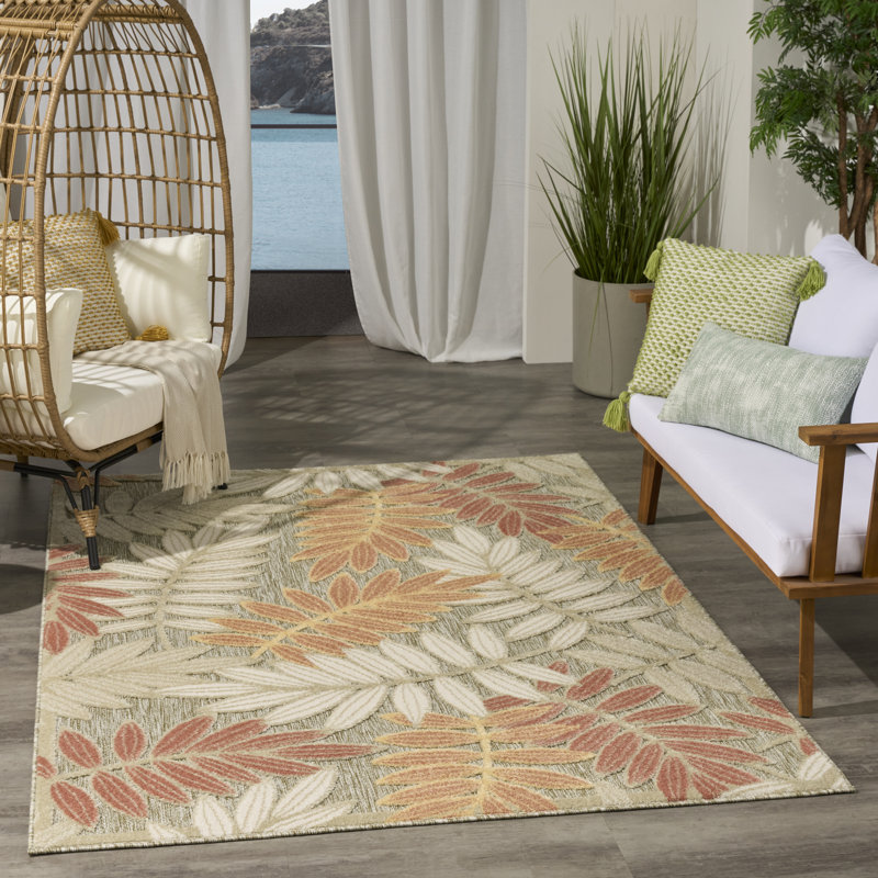 Floral Indoor/Outdoor Sage Rose Area Rug, Rectangle 107 x 168 cm