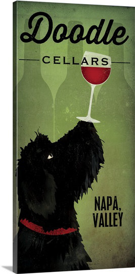 « doodle wine ii black dog » par ryan fowler, affiche rétro, H 20 po x l 10 po x P 1,5 po, Toile