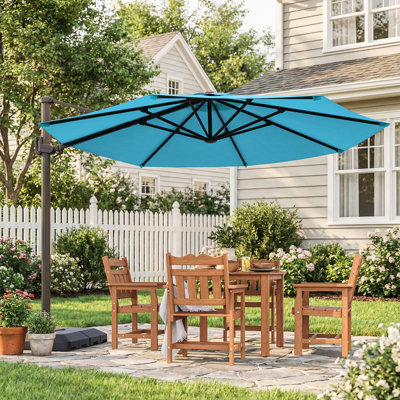  Parasol de patio en porte-à-faux 11 'de luxe 11' avec rotation à 360 degrés et auvent 240g teint dans la masse résistant à la décoloration toutes saisons avec base