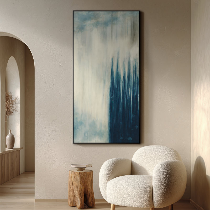 Très grande impression murale abstraite bleue - Œuvre d'art moderne moderne à flux vertical pour le salon ou la chambre à coucher, assemblage requis (assemblage requis)