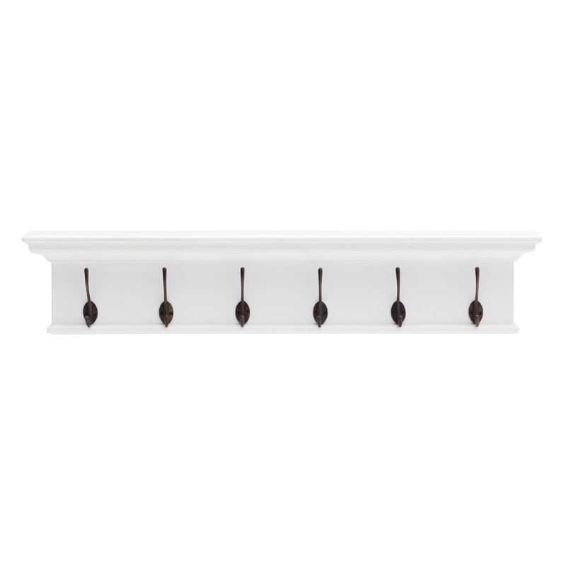 39" Classic Wood Six Hook Hanging Coat Rack, Wood