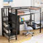 Metal Loft Bed with Wardrobe, Desk and Open Storage Shelf Unit-278411670